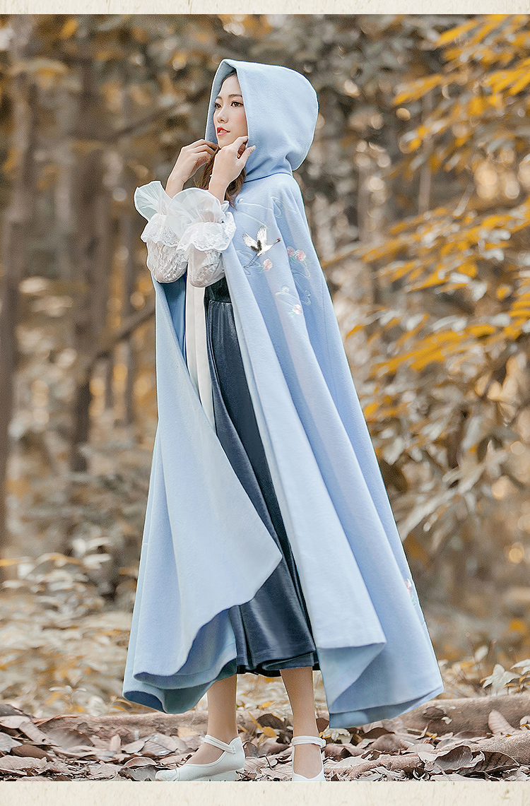 Quần áo thu đông nữ 2019 mới thêu áo choàng dài nữ dày ấm áp áo choàng lớn Hanfu bên ngoài áo khoác lông - Accentuated eo áo áo khoác dài hàn quốc