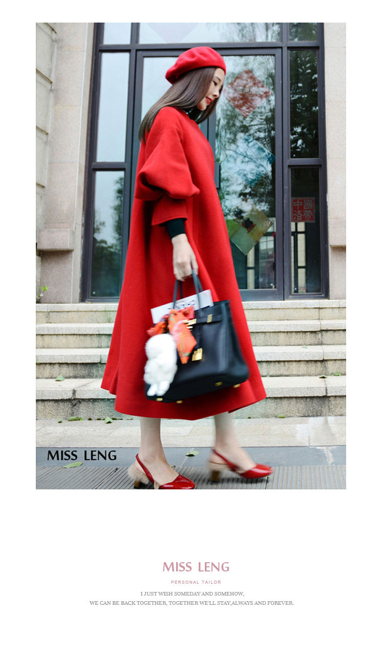 2018 mùa thu và mùa đông retro red cape coat đèn lồng tay áo lỏng áo len trong đoạn dài áo choàng nữ mùa thu và mùa đông phụ nữ áo cardigan nữ