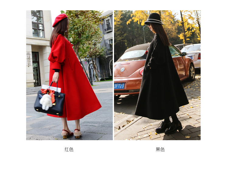 2018 mùa thu và mùa đông retro red cape coat đèn lồng tay áo lỏng áo len trong đoạn dài áo choàng nữ mùa thu và mùa đông phụ nữ áo cardigan nữ