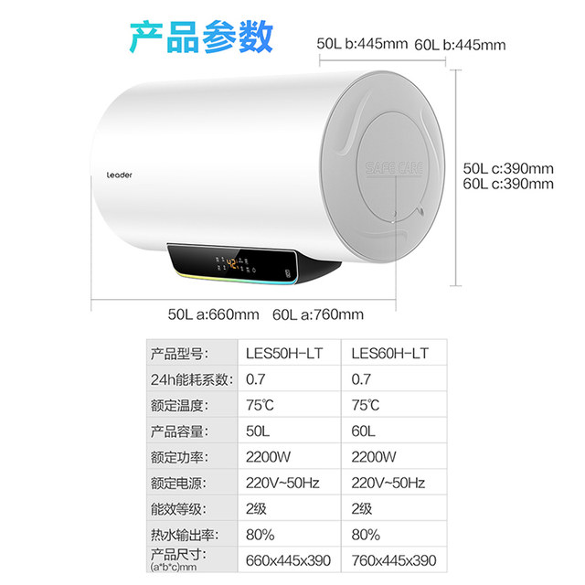 Haier Produces the Commander 60-Liter 2200W Household Energy-Saving Electric Water Heater, 50-Liter Fast Heating Les60H-Lt with Anti-Electric Shock Protection