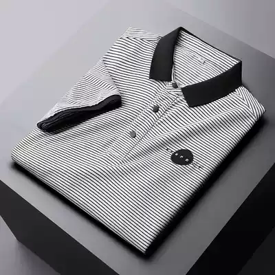 Refreshing minimalist striped men polo shirt short sleeve summer 2021 cotton lapel collar T-shirt Ice Silk RAF middot Lauren polo shirt tide