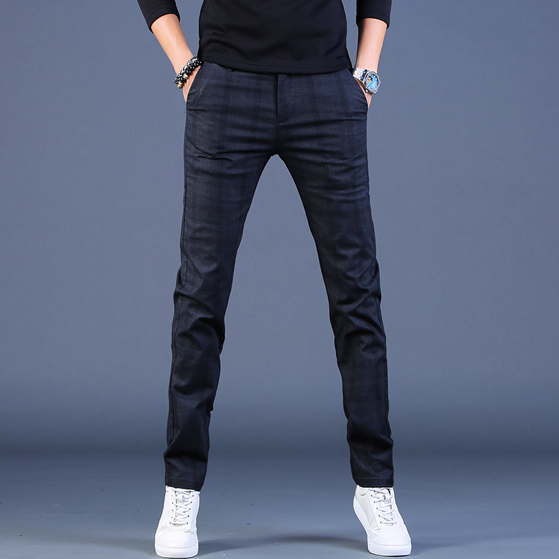Light business casual pants Men's smoke pipe pants swarm up straight cylinder pants handsome and elastic and velvety long pants without even a hat