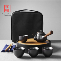 Empty Cicada coarse pottery carrying bag Travel Kung Fu tea set Household quick cup one pot four cups dry tea plate Teapot