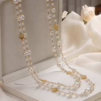 New chinese style long pearl necklace for women ethnic style