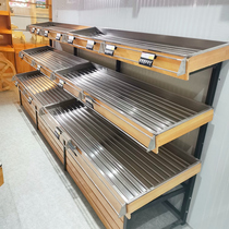 Fresh supermarket vegetable shelf money aunt multi-layer stainless steel fruit and vegetable shelf double-layer mid-island cabinet display rack