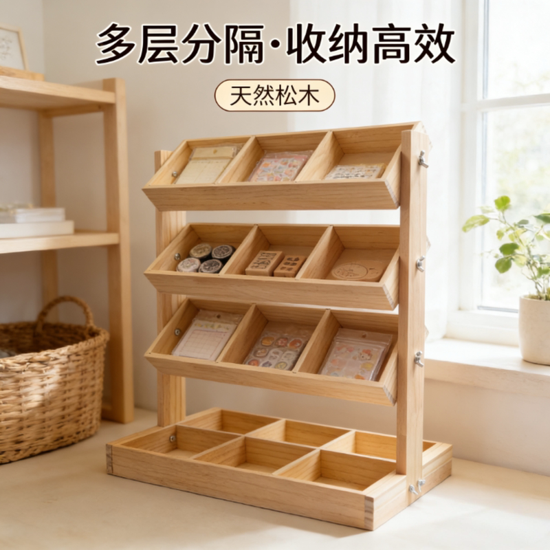 Solid Wood Stamp Storage Multi-Layer Adjustable Office Desk Kitchen Storage Rack Figurine Planner Tape Display Stand Solid Wood Stamp Storage Multi-Layer Adjustable Office Desk Kitchen Storage Rack Figurine Planner Tape Display Stand