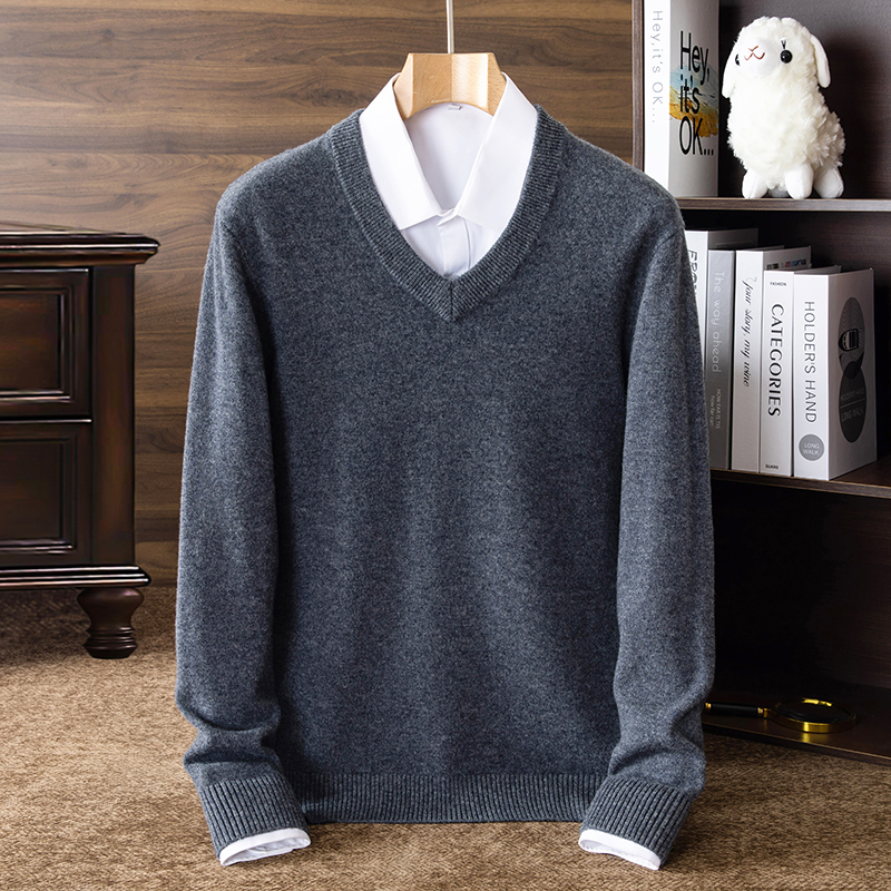 Authentic Premium 100% Pure Cashmere Sweater for Men, V-Neck, Thickened, Middle-Aged Business Style, Heart-Shaped Collar, Warm Wool Sweater Authentic Premium 100% Pure Cashmere Sweater for Men, V-Neck, Thickened, Middle-Aged Business Style, Heart-Shaped Collar, Warm Wool Sweater