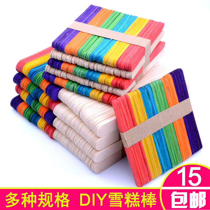 Color Wood Stick DIY Handmade Model Wood Pieces Pure Wood Sticks Ice Popsicle Sticks Ice Sticks Wooden Bar Nursery Hot Pins