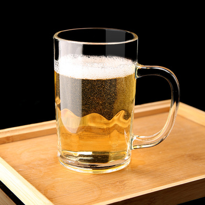 玻璃杯带把家用喝水杯子办公泡茶杯耐热钢化牛奶杯带盖加厚啤酒杯