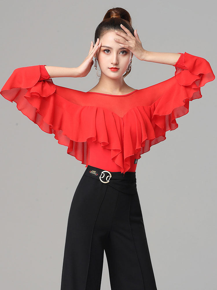 Dambo Romorden Dance Blouse New Female Black Lotus Leaf 70% Sleepwear and Elegant National-Dancing Latin Dancing