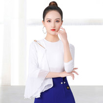 Dambao Roo High-end Latin Dance Suit 2021 New Dancing Clothes White Conjoined National Standard Dance Dress Morden Dance Sleeves Blouse
