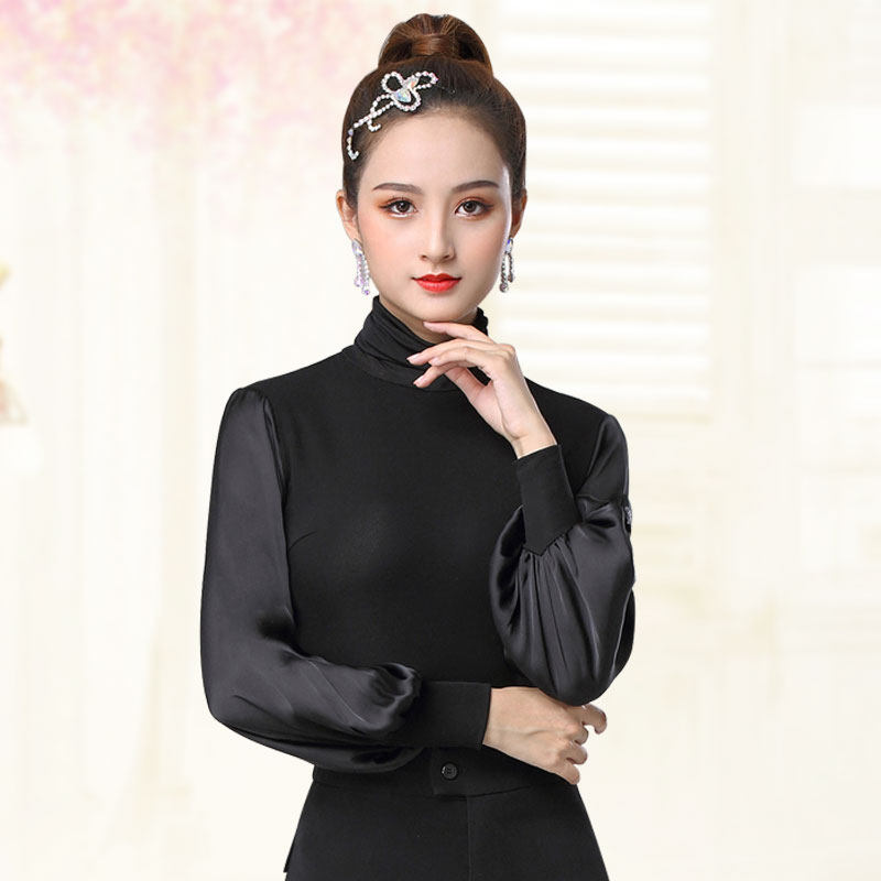 Dambao Roo Dance Suit Women Blouses Latin Dance Costumes Long Sleeves Plus Velvet Dancing Clothes High collar Morden Dance Dancing Skills for Autumn and Winter