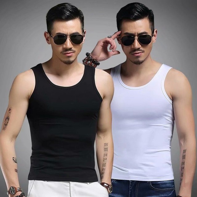 Round neck men's modal vest pure cotton summer ice silk breathable fitness tight hurdles sleeveless sports sling trendy