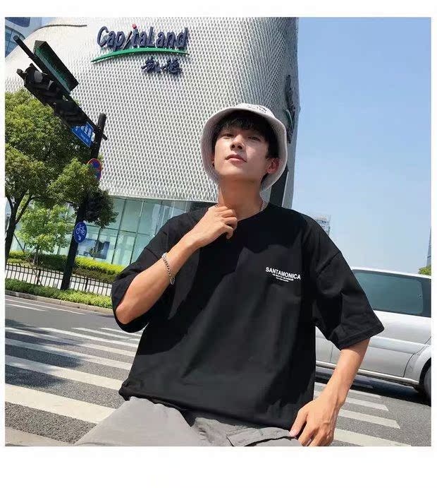 Áo thun nam tay ngắn phiên bản Hàn Quốc của hip-hop lỏng lẻo năm điểm tay áo sang trọng áo gió gió nửa tay cá tính xu hướng hè áo thun gucci