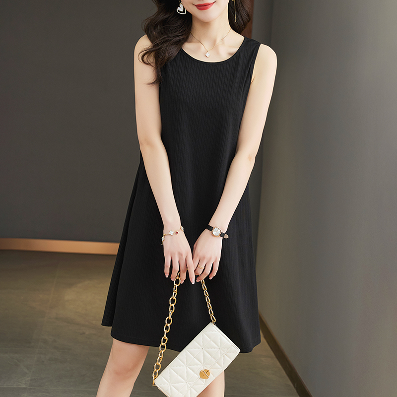 Black Sleeveless Dress for Women, Summer 2026 New Style, Plus Size, Slimming, Mid-Length, Hepburn Style Sleeveless Tank Dress