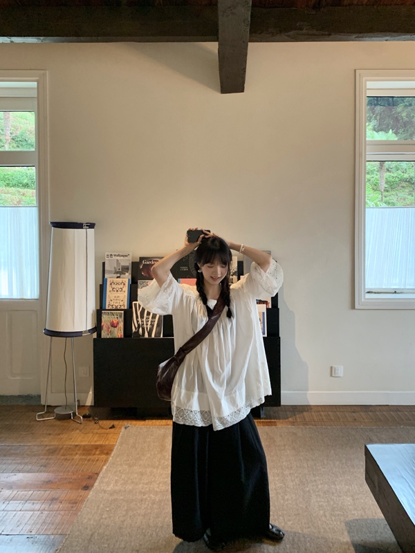 Oohbubble26Ss Retro Artistic Lace Patchwork Short-Sleeved Shirt Japanese Style Relaxed Lace Doll Shirt Oohbubble26Ss Retro Artistic Lace Patchwork Short-Sleeved Shirt Japanese Style Relaxed Lace Doll Shirt