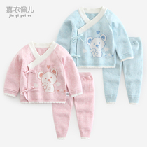 Newborn baby sweater suit Newborn baby cotton sweater Infant lace-up kimono gauze 0-6 months