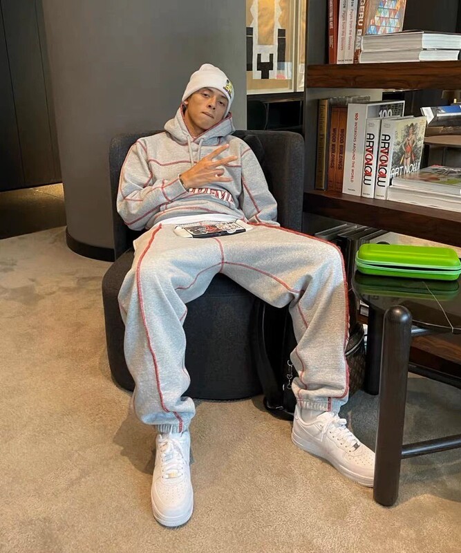 Centralcee Drill Coverstitch Tracksuit with Exposed Stitching Design Pure Cotton Suit Centralcee Drill Coverstitch Tracksuit with Exposed Stitching Design Pure Cotton Suit