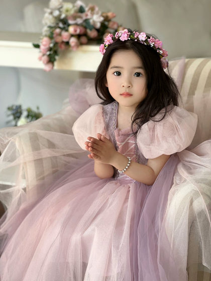 乐佩长发公主裙女童2024夏季新款六一礼服女孩蓬蓬纱裙儿童连衣裙