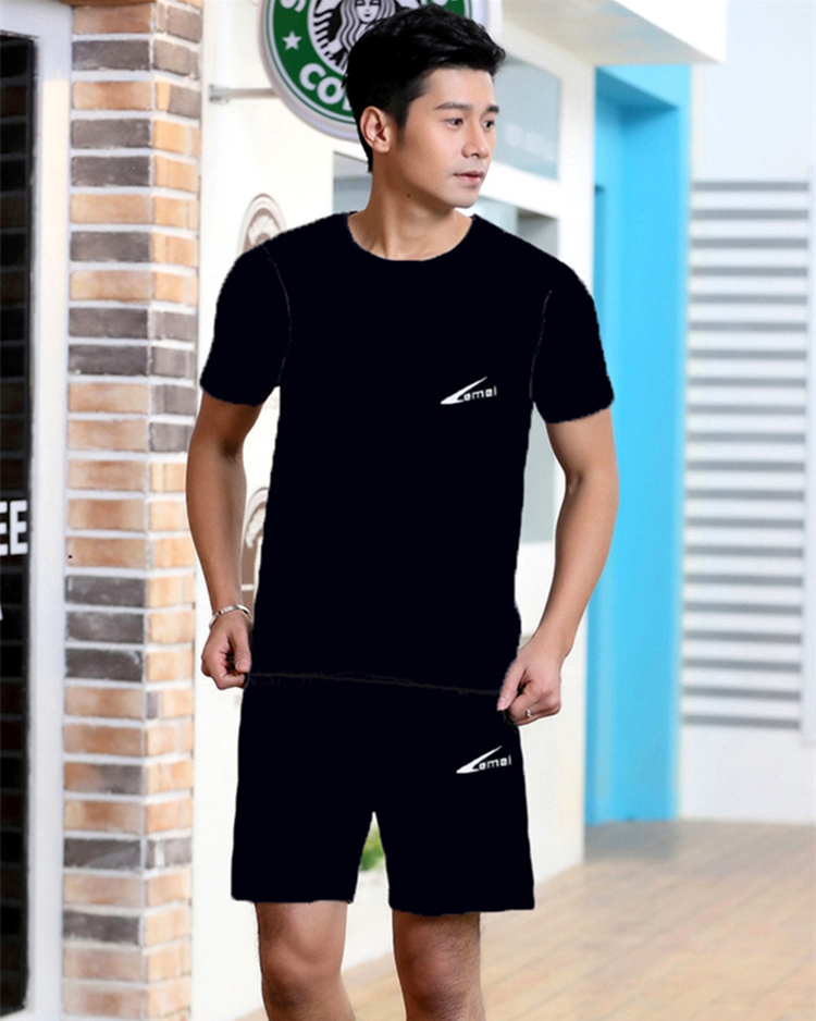 Bộ đồ thể thao trung niên nam mùa hè mới ngắn tay ngắn quần áo thể thao hai mảnh giản dị chạy cha mùa hè mỏng - Thể thao sau quần áo thể thao nam mùa đông