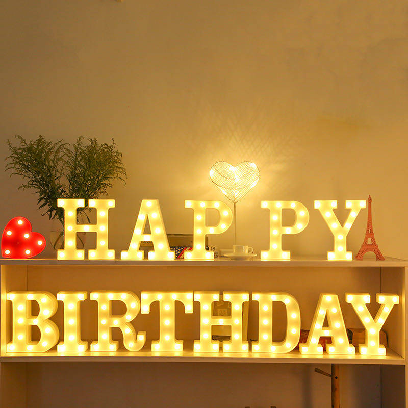 happy birthday happybirthday letter lights surprise birthday arrangement scene decoration candle light dinner party