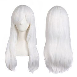 Tongman cos wig female long hair 60CM universal long straight hair slightly curly oblique bangs natural pure white anime fake hair