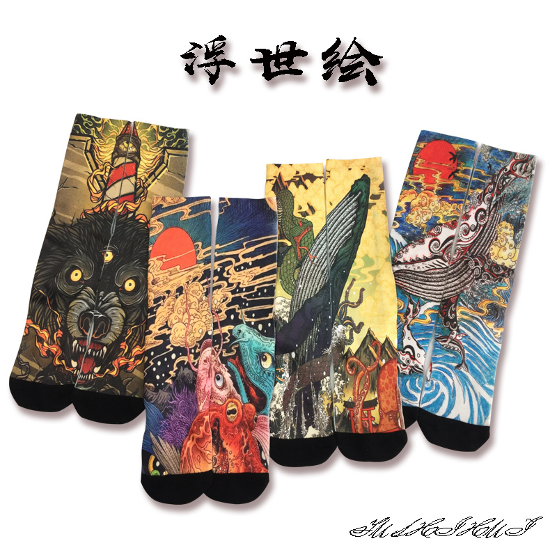 Printed Socks New Product Japanese Ukiyo-E Creative Pattern Trendy Unisex Couple Socks Towel Bottom Sports Anti-Odor Socks