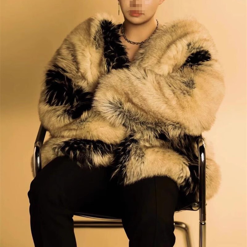 Trendy Men's Stylish Eco-Friendly Faux Fur Coat, Thickened for Warmth, Loose Fit, Faux Fox Fur, High-End Plush Autumn and Winter Wear Trendy Men's Stylish Eco-Friendly Faux Fur Coat, Thickened for Warmth, Loose Fit, Faux Fox Fur, High-End Plush Autumn and Winter Wear
