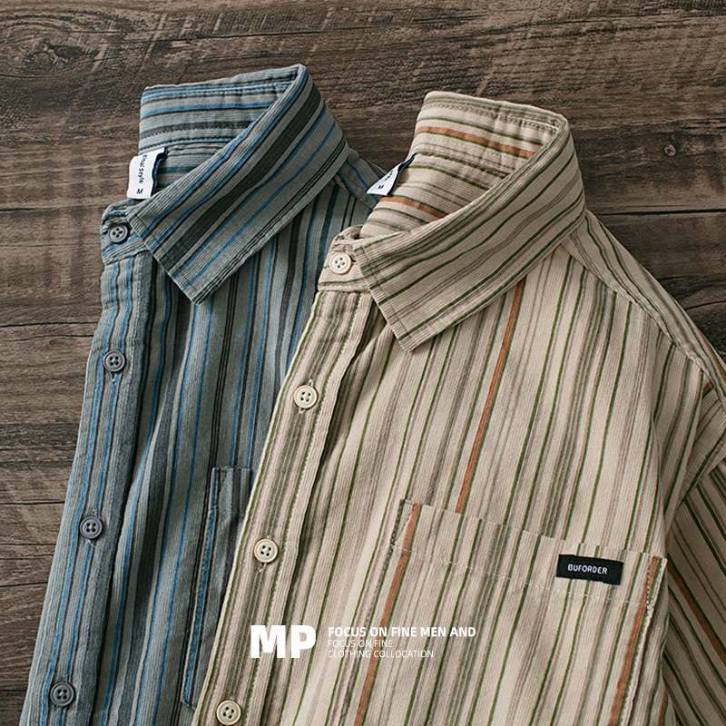 Retro Stripesd Corduroy Casual Youthful Long-Sleeved Shirt for Men Spring Corduroy Youth Loose Cotton Shirt Trendy Retro Stripesd Corduroy Casual Youthful Long-Sleeved Shirt for Men Spring Corduroy Youth Loose Cotton Shirt Trendy