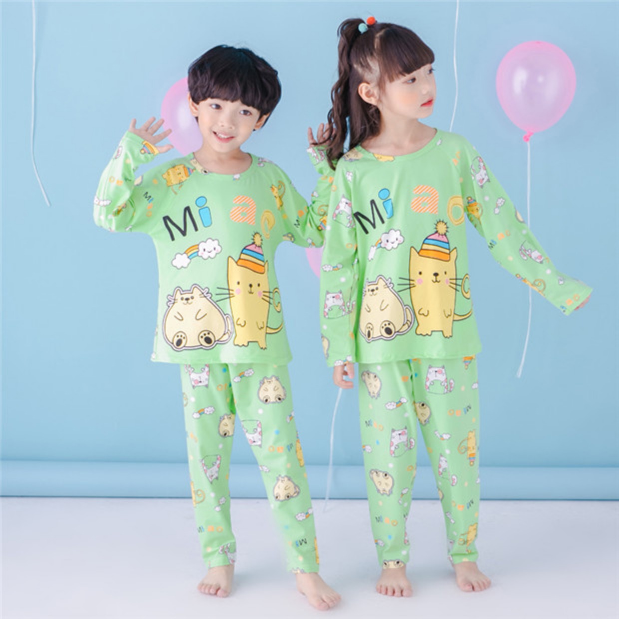 Crayon Shinchan cùng một bộ đồ ngủ hè trẻ em lớn 7 trẻ em trai gái 9 tuổi trẻ em dài tay áo mỏng điều hòa áo ngủ nam
