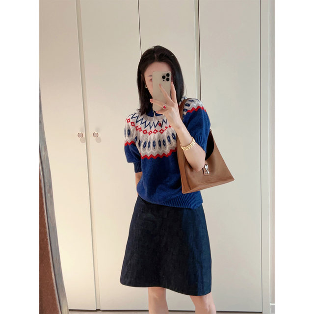 Zhou Ting TTC Fair Isle Autumn Niche Retro Fair Isle Jacquard Round Neck Loose Pullover Knitted Sweater Women