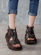 Heel zipper sandals new vintage thick bottom Rome 2020 cool boots 2020 summer casual handmade