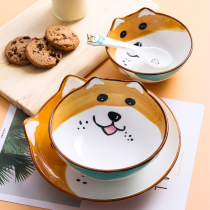 Flower shape bowl dog ceramic rice bowl Cute childrens student household dish Net red cartoon animal