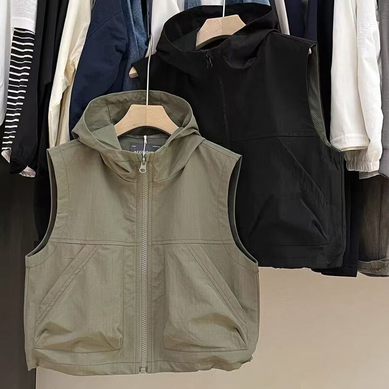 Boys' Spring and Autumn Vest New Model 2026 Spring New Product Shoulder-Cut Hooded Jacket Korean Style Versatile Loose Casual Top Boys' Spring and Autumn Vest New Model 2026 Spring New Product Shoulder-Cut Hooded Jacket Korean Style Versatile Loose Casual Top