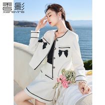 2023 Spring new pure color butterfly knot top French style name Yuanyuan Wind short Fragrant Wind Jacket Woman