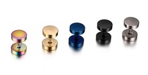 Korean black mens titanium steel dumbbell earrings hip hop rock round trendy earring jewelry 110