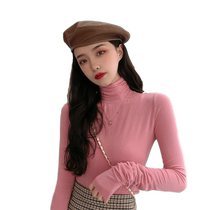 2024 new all-match tops for women turtleneck bottoming shirts spring autumn and winter pile collars with thin pink long-sleeved T-shirts