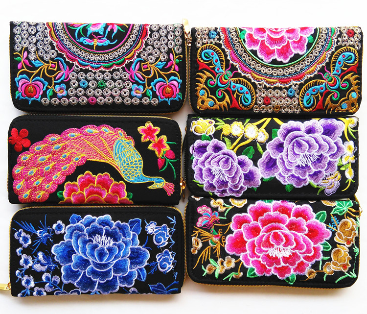 Yunnan ethnic style retro canvas embroidery wallet wallet hand-held women's bag small bag new double-sided embroidery wallet