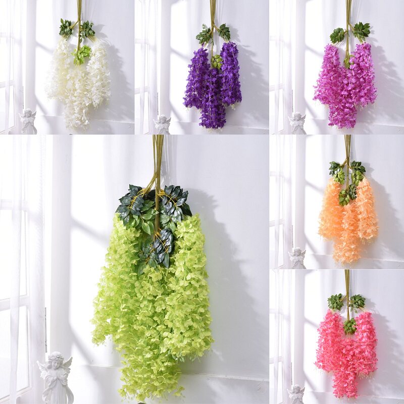 Simulation wisteria flower bean flower string violet plastic silk flower decoration vine plant hanging ceiling flower wedding fake flower rattan