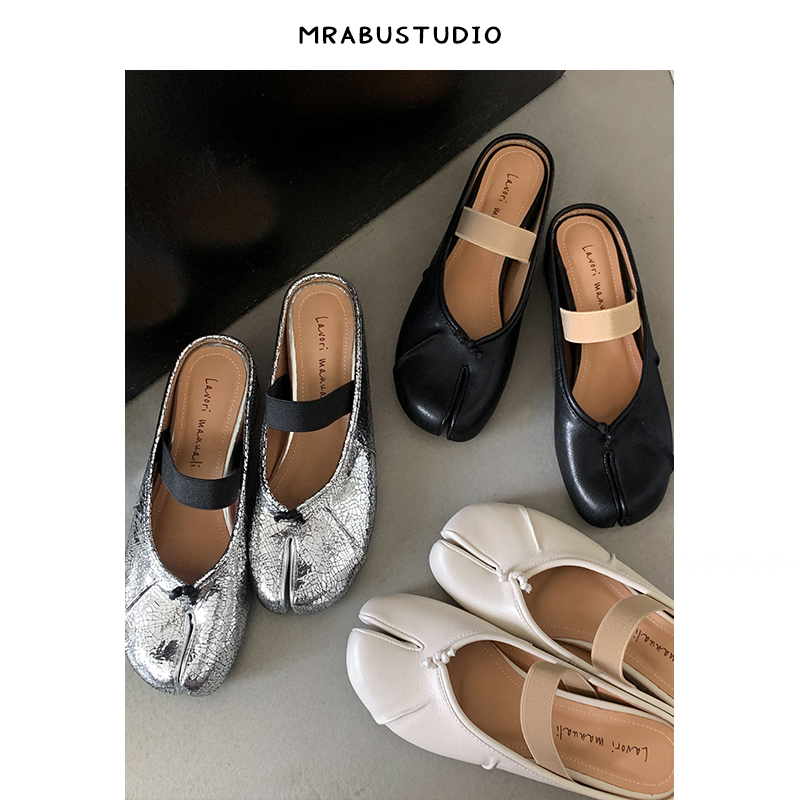 Genuine Leather Height-Increasing Silver Shoes, Pig's Trotters, Horseshoe-Shaped Split-Toe Shoes, Pleated Half-Slipper Sandals, Closed-Toe Half-Slippers for Women, Summer Outdoor Wear Genuine Leather Height-Increasing Silver Shoes, Pig's Trotters, Horseshoe-Shaped Split-Toe Shoes, Pleated Half-Slipper Sandals, Closed-Toe Half-Slippers for Women, Summer Outdoor Wear
