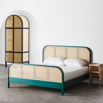 Solid wood rattan bed B&B wabi-sabi style Japanese-style 1 8-meter double bed simple modern log comfortable hotel 1 5 beds