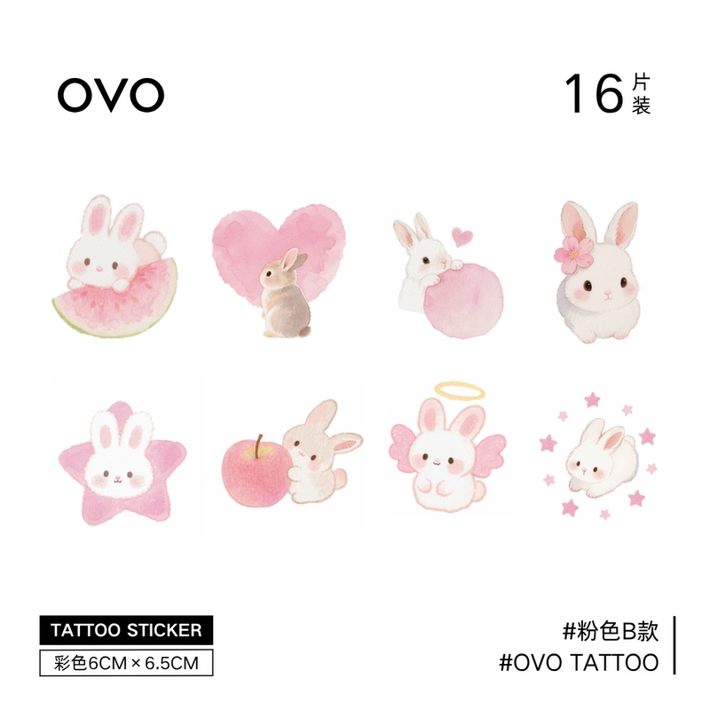 【Authentic Ovo】Rabbit Tattoo Stickers Pink Collection｜16 Pieces
