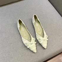 Little ckerwin2023 spring new bow shallow mouth small fresh and versatile fairy style pointed toe flat womens shoes
