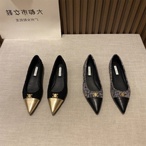 Small ckerwin flat bottom elegant lady shoes 2024 spring and summer new style small fragrant style metal buckle shallow scoop shoes