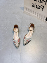 Small ckerwin retro style embroidery shallow mouth embroidery one-word buckle single shoes 2024 summer new cheongsam sandals