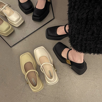 Small ckerwin thick heel British style small leather shoes 2024 summer new style French high heel commuting evening style shoes