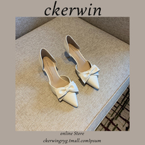 Small ckerwin2023 pointed toe stiletto white French temperament small heels high heels womens autumn wedding shoes bridal shoes