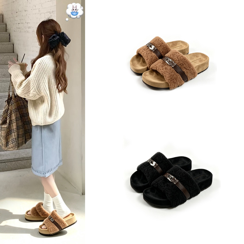 Zhao Lusi Style Genuine Wool Ultra-Soft Sole Buckle Strap Fur Slippers for Autumn and Winter, Thick-Soled Lamb Wool Cotton Slippers for Women Zhao Lusi Style Genuine Wool Ultra-Soft Sole Buckle Strap Fur Slippers for Autumn and Winter, Thick-Soled Lamb Wool Cotton Slippers for Women