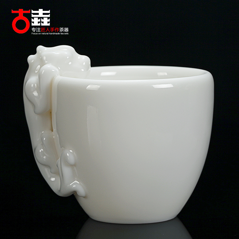 Ancient Yao DeHua white porcelain teacup handmade mutton glaze tea cup built white porcelain master Cup Kung Fu Cup Dragon Cup