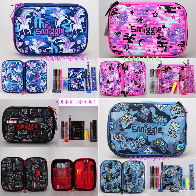 Spot Australian smiggle Stationery Student Large Capacity Pencil Case with Stationery Set Pink Space Cat Pencil Case